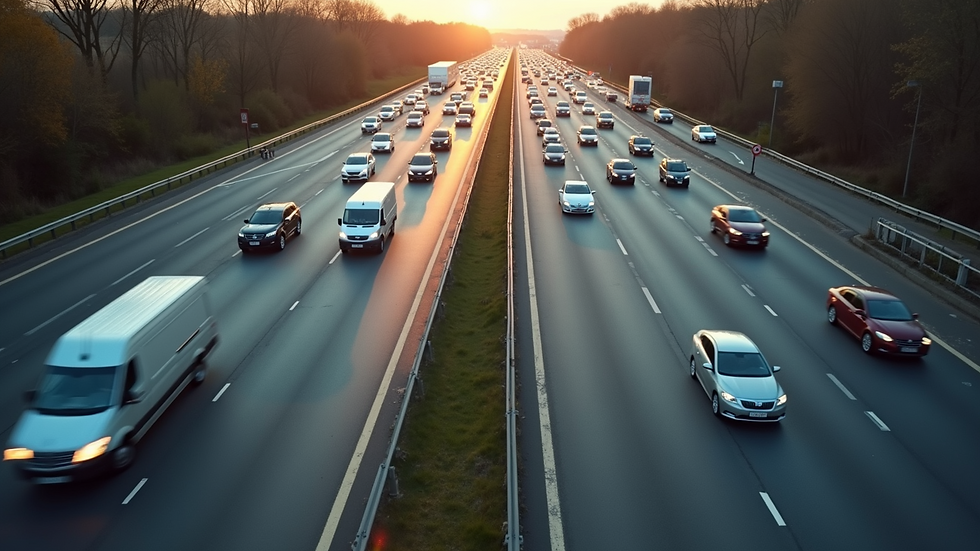High angle view of a highway with multiple lanes and cars