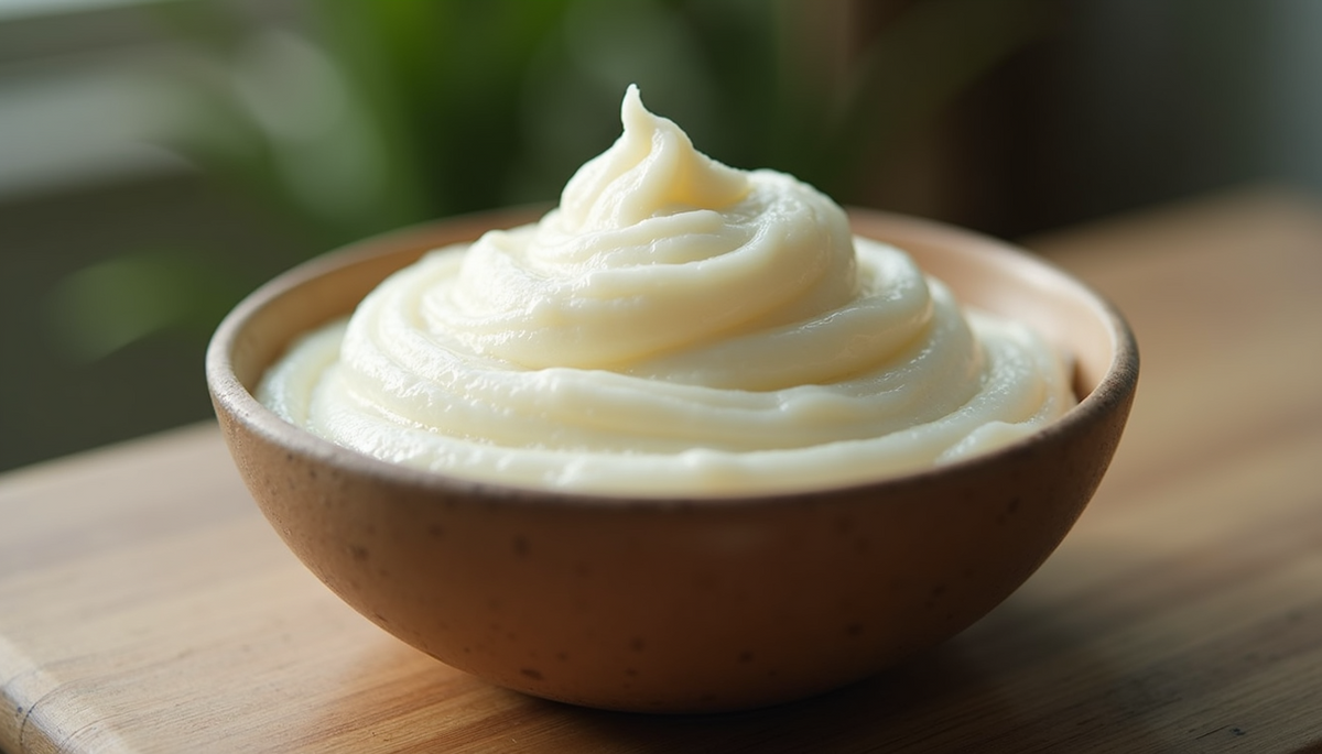Close-up view of a deep conditioning hair mask in a sleek bowl