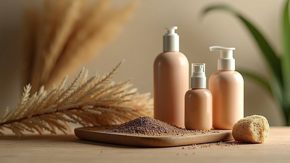 Close-up view of natural hair products arranged on a wooden surface