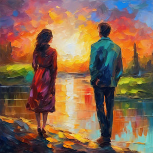 a romantic  couple gazing to a bright future