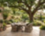 Travertine outdoor garden dining area