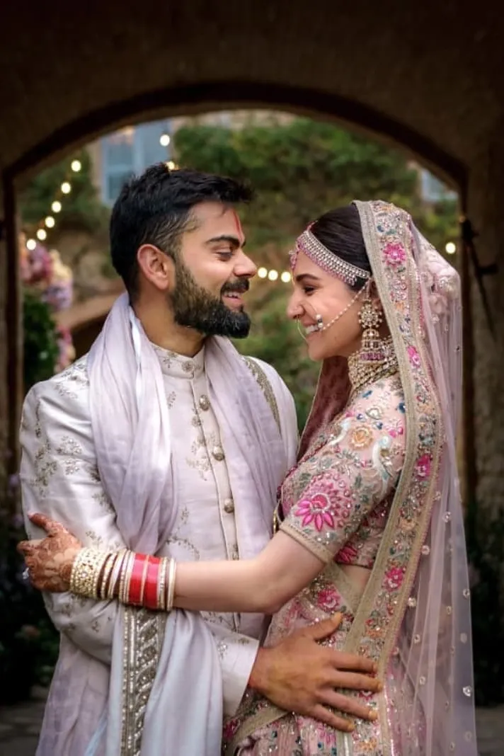 Anushka Sharma in her Sabyasachi lehenga for wedding
