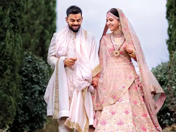Anushka Sharma in Sabyasachi Blush Pink Bridal Lehenga