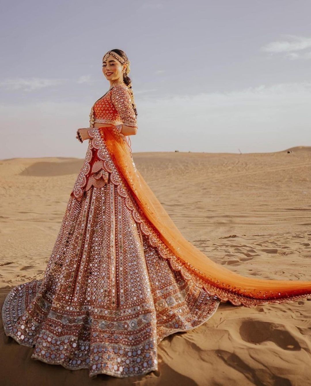 Embroidered Orange Bridal Lehenga