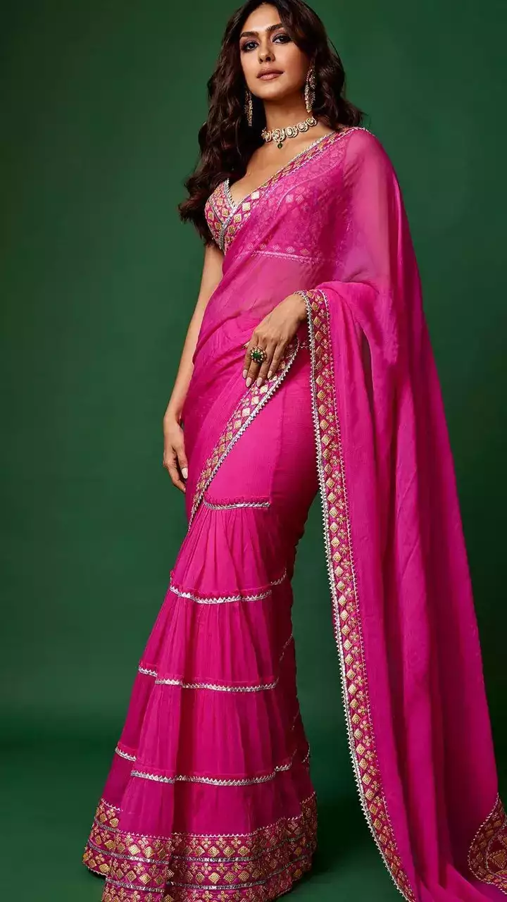 Mrunal Thakur in Rani Pink Saree for Brides