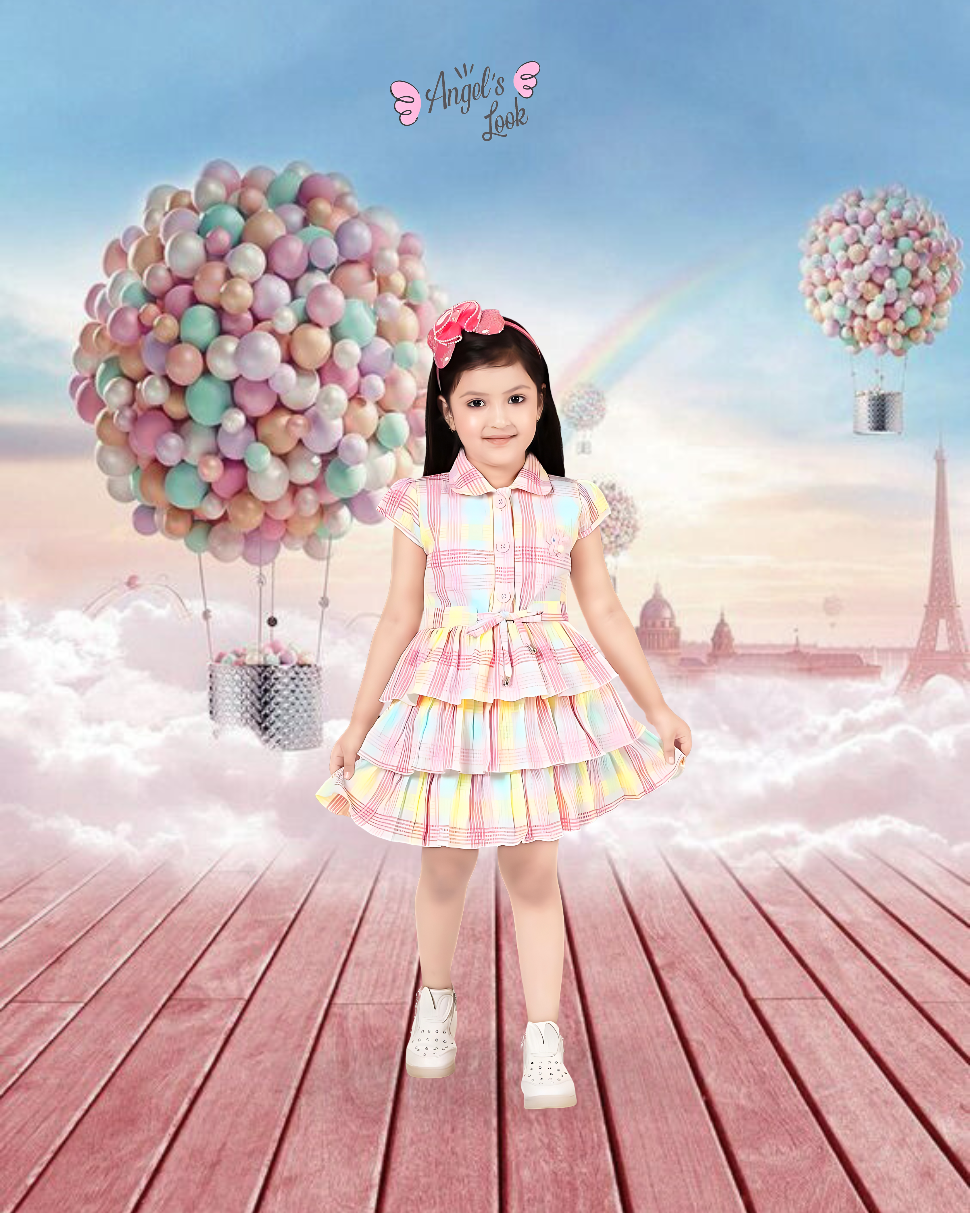 Pink Layered Frock in Checks