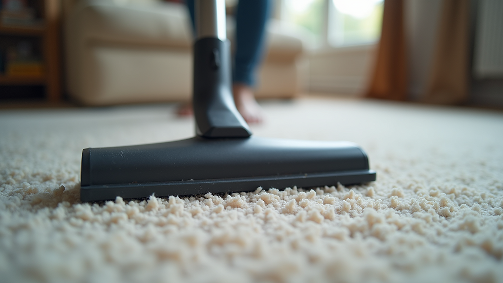 Close-up view of a vacuum cleaner cleaning a carpet