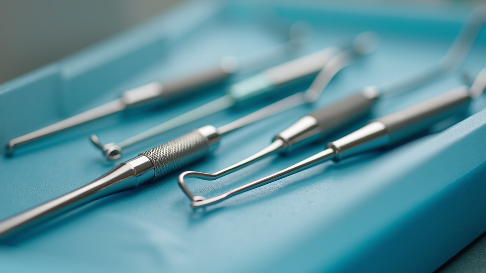 Close-up view of dental instruments arranged neatly on a sterilised tray