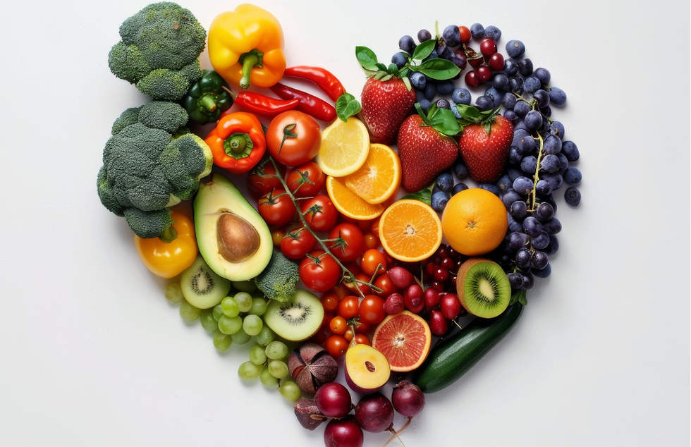Heart shape of fruit and vegetables - diversity and love to your health