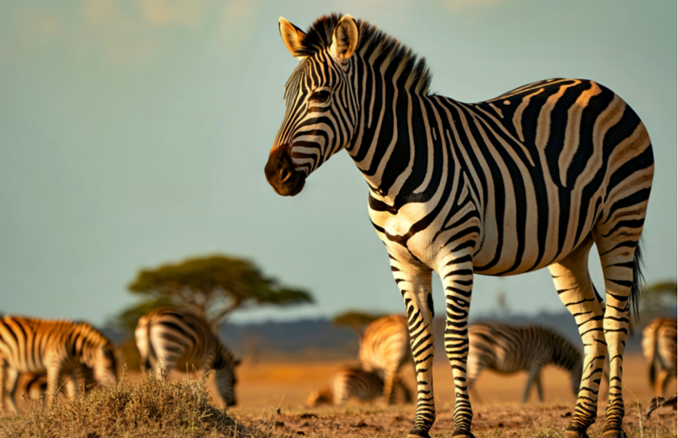Zebra grazing on the african plan