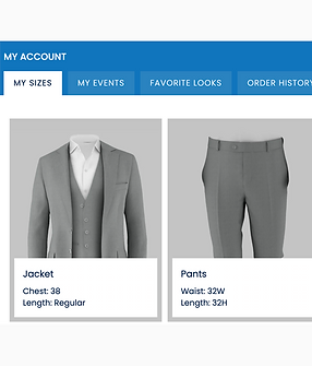 online dashboard showing person's sizes.