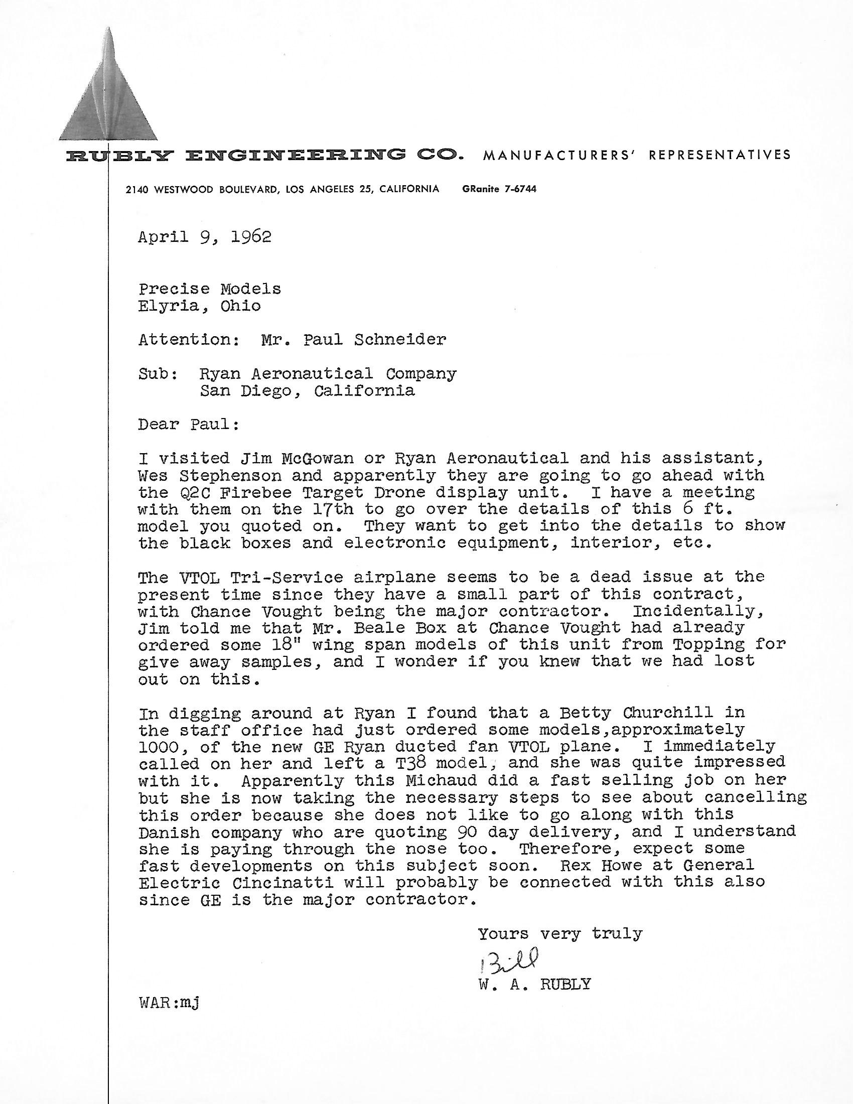 Ryan Aeronautical Co. 4.9.62
