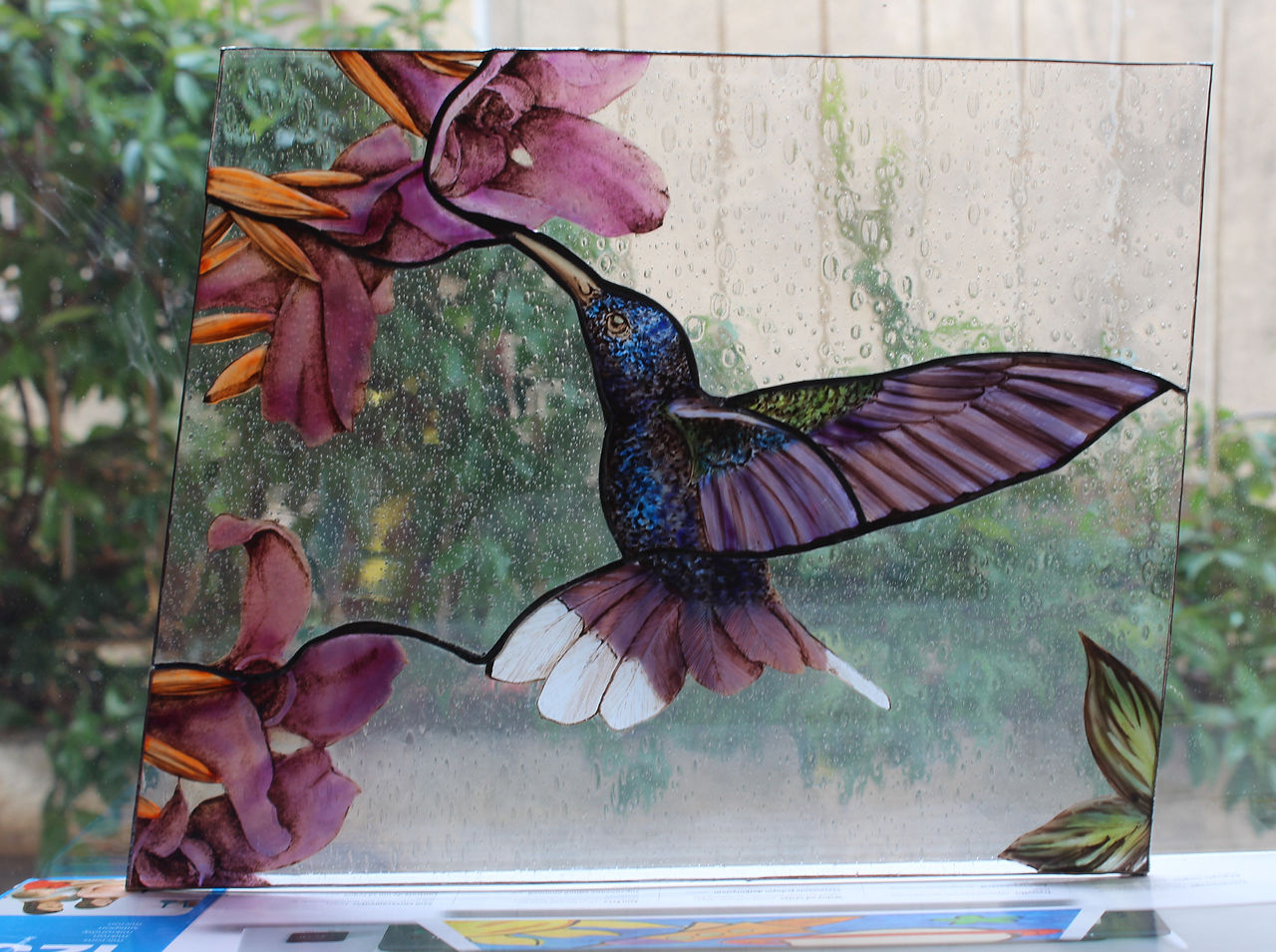 Thème les Oiseaux - Vitrail réalisé par Adeline Rincent.
