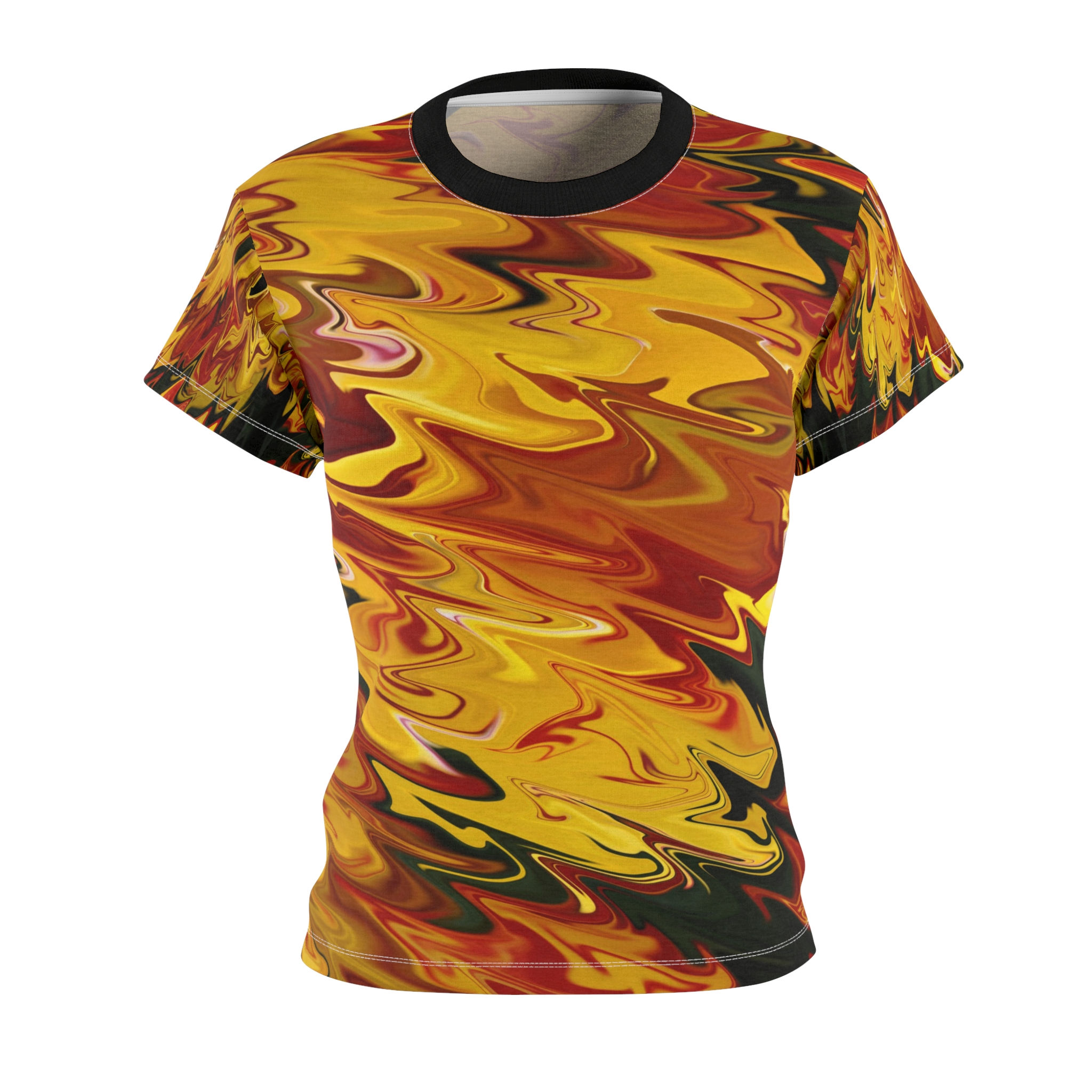 Women’s Abstract Flame Wave Tee — All-Over Print