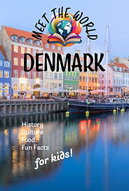 Book cover for Meet the World's book on Denmark; it shows colorful homes alongside a canal