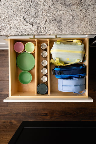 Organized kitchen drawers with bamboo dividers for lunch packing in Fort Wayne home