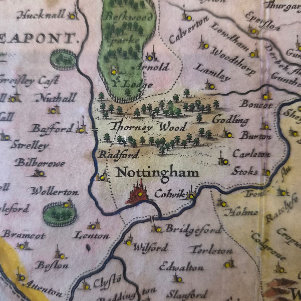 Thumbnail: 17th Century Hand Coloured Map Of Nottinghamshire