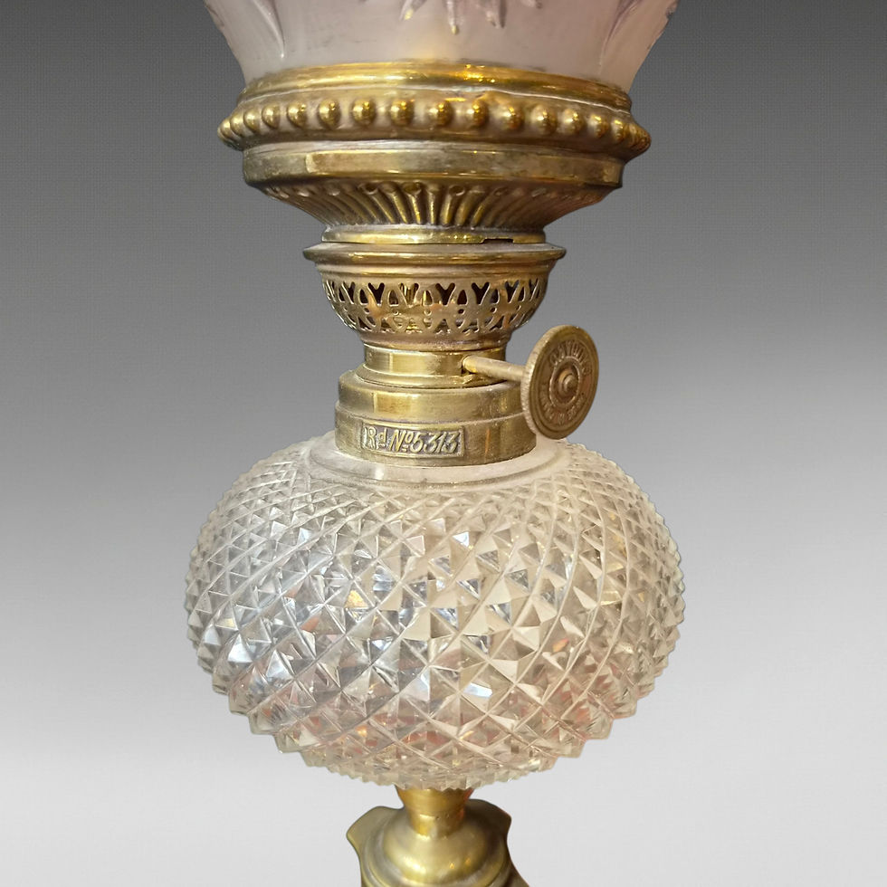 Thumbnail: A Matched Pair Of Small Victorian Oil Lamps With Cranberry Glass Shades