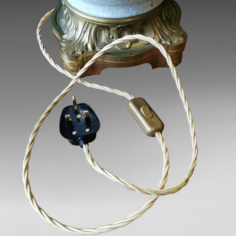 Thumbnail: A Pair Of Antique Chinese Crackle Glaze Porcelain & French Ormolu Mounted Lamps