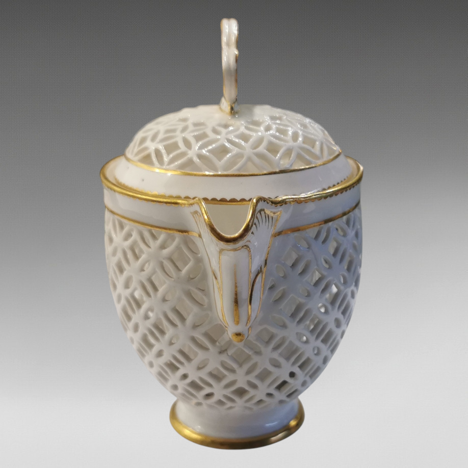 Thumbnail: An Antique Royal Crown Derby Reticulated Double Walled Porcelain Small Cream Jug