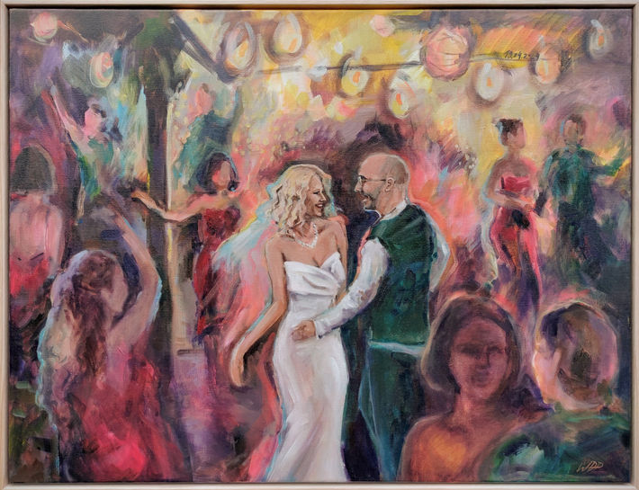 Expressive Painting of wedding couple on danceflor