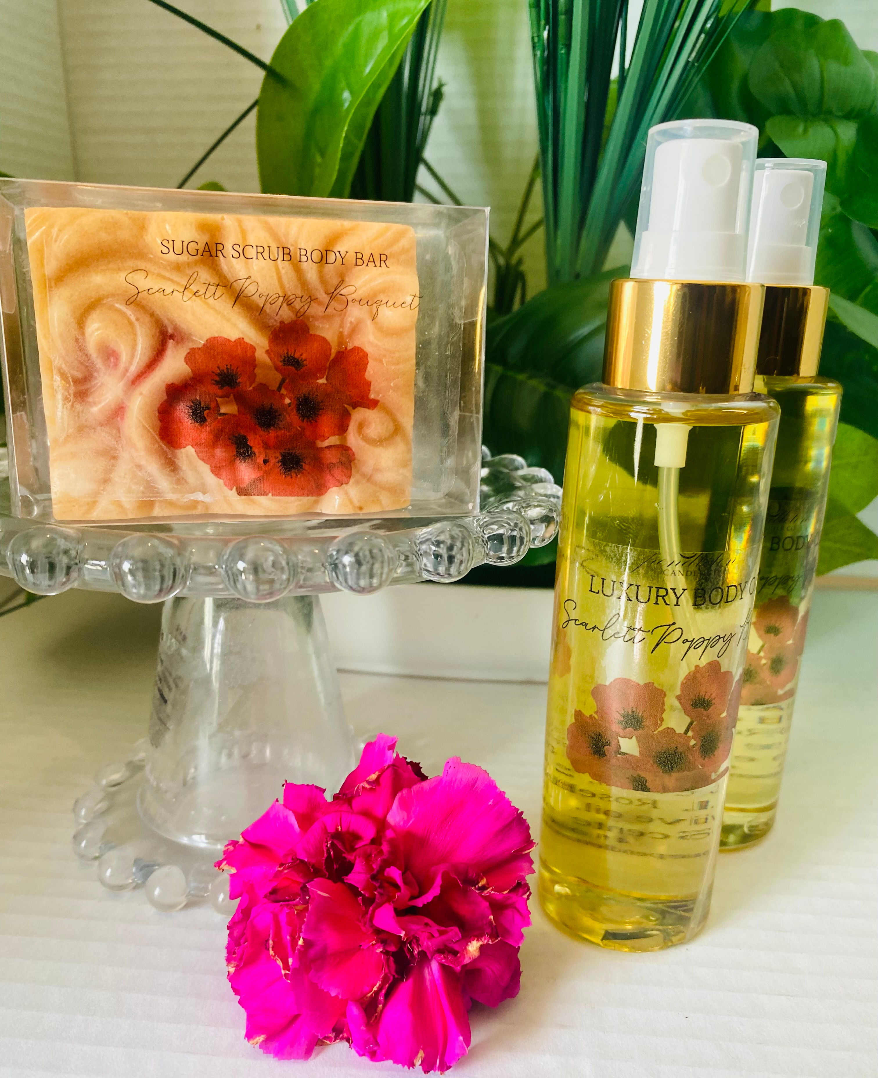 Scarlet Poppy Bouquet Bath Set