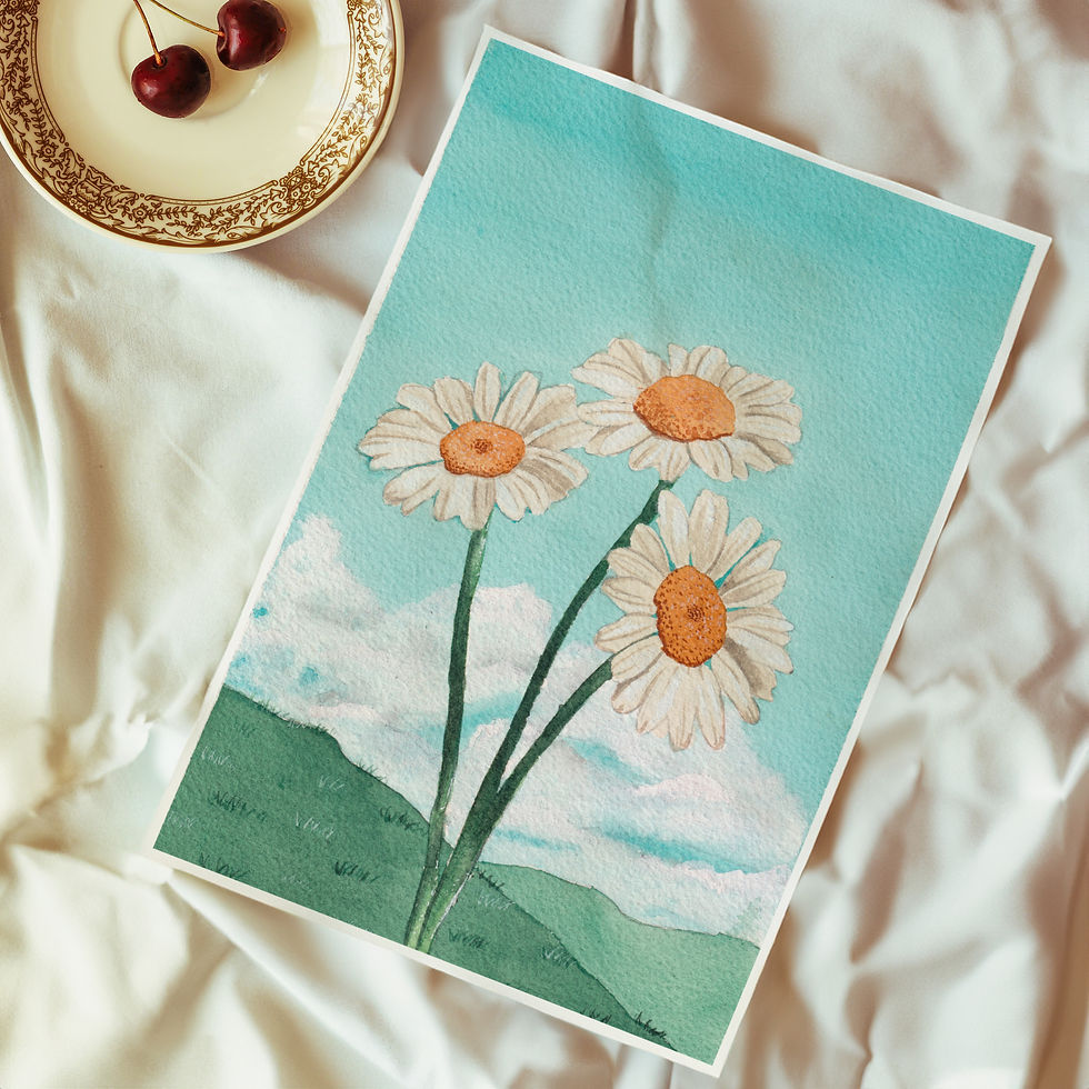 Daisy Blues Watercolour Art Print