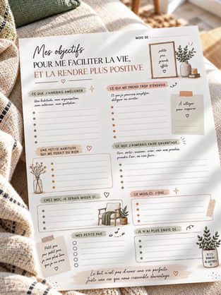 Page Mes objectifs du planner déco A5 pour se faciliter la vie et la rendre plus positive