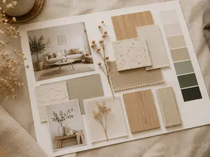 Planche d’ambiance avec couleurs et matières pour un projet déco