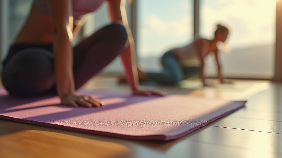 Close-up view of a yoga mat laid out for stretching exercises
