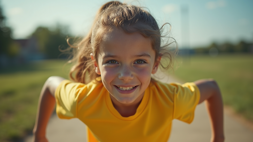 Eye-level view of a young person exercising outdoors