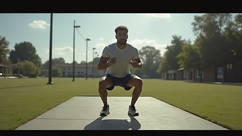 High angle view of a person performing jump squats outdoors