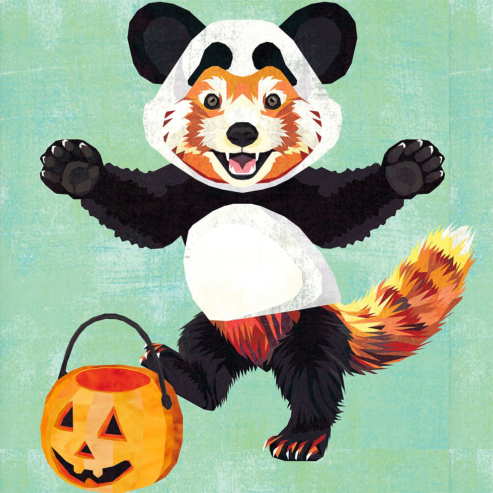Thumbnail: Red Panda Panda with Pumpkin Foundation Paper Piecing Pattern