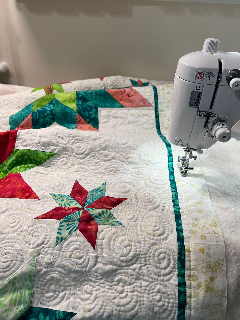 Using the Aurifil 2021 to quilt the background fabric.