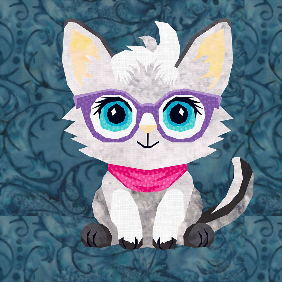 Thumbnail: Kitty with Glasses Foundation Paper Piecing Pattern