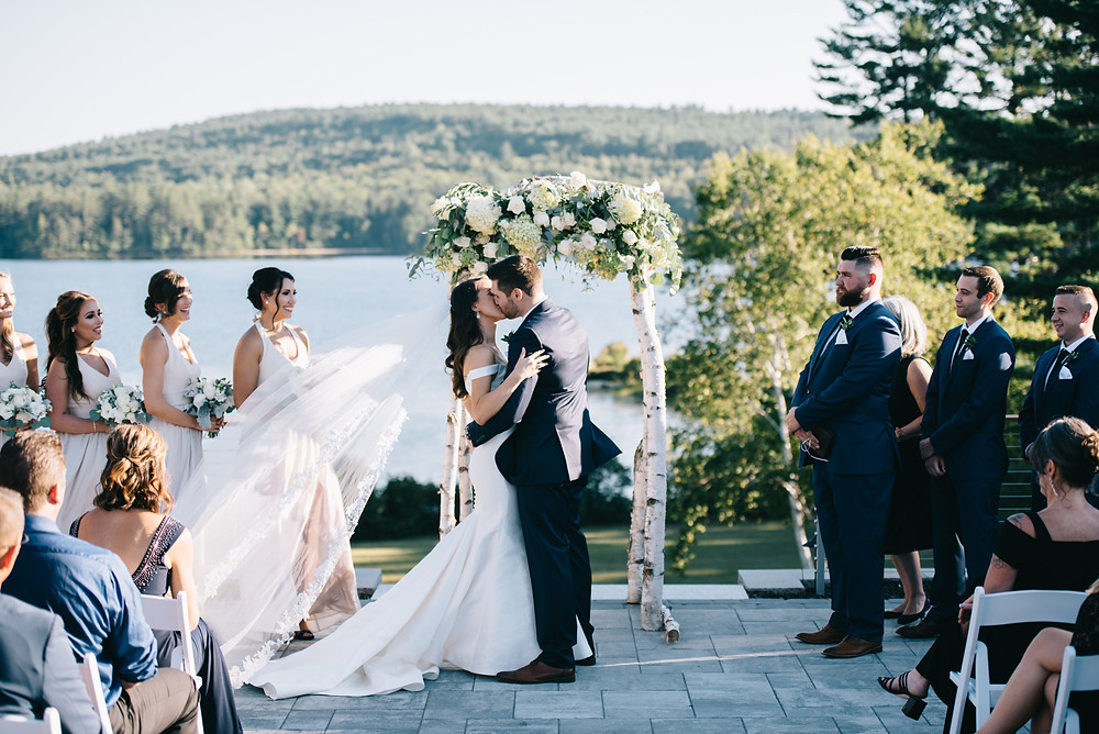 Bride and Groom Kissing at Wedding Ceremony