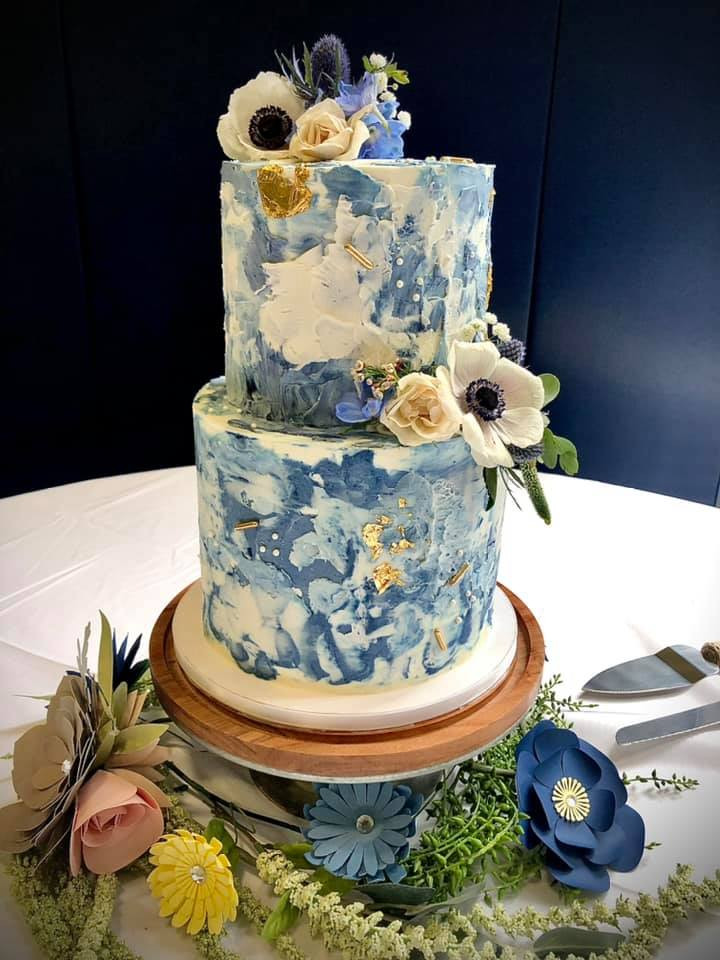 Blue and White Wedding Cake