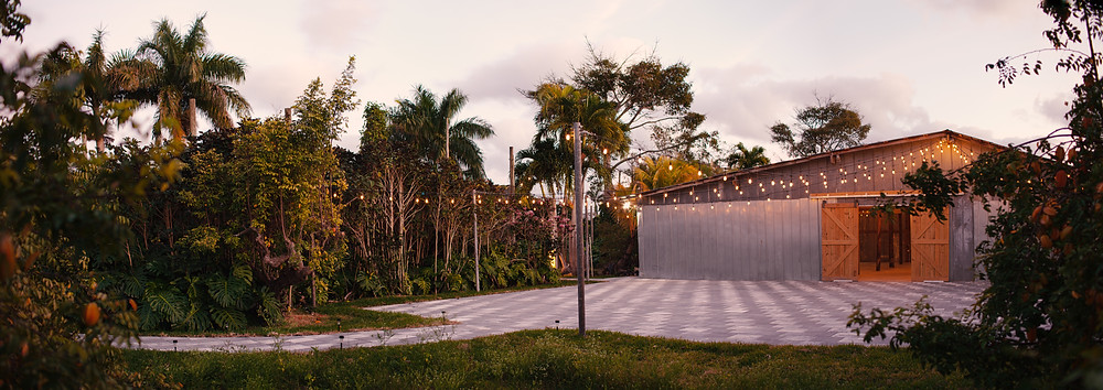 Outdoor Florida Wedding Patio and Dance Floor with String Lights