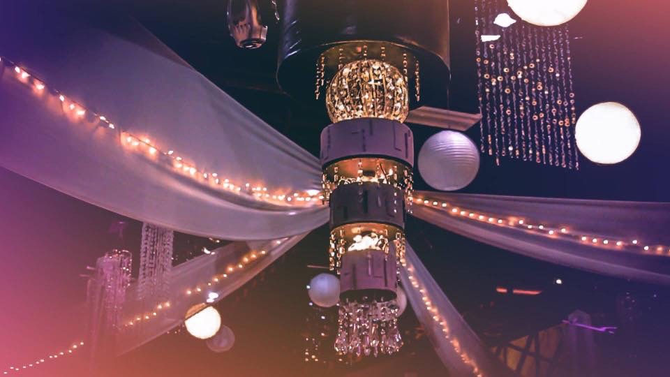 Upside Down Black and Gold Wedding Cake Hanging