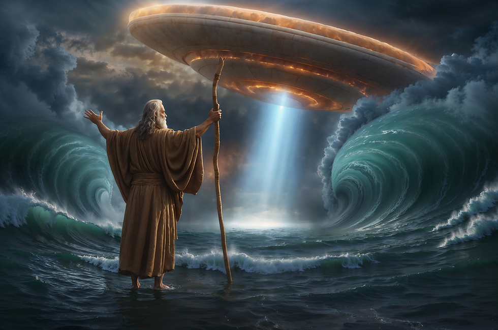 "Moïse étendit le bras sur la mer. Le Seigneur chassa la mer toute la nuit par un fort vent d'est ; il mit la mer à sec, et les eaux se fendirent. » (Exode 14, 21-27)" Ce phénomène de la séparation des eaux peut-il s'expliquer par le phénomène ovni? C'est en tout cas l'une des hypothèse expliquée dans le livre de François Iksmada. copyright:François Iksmada