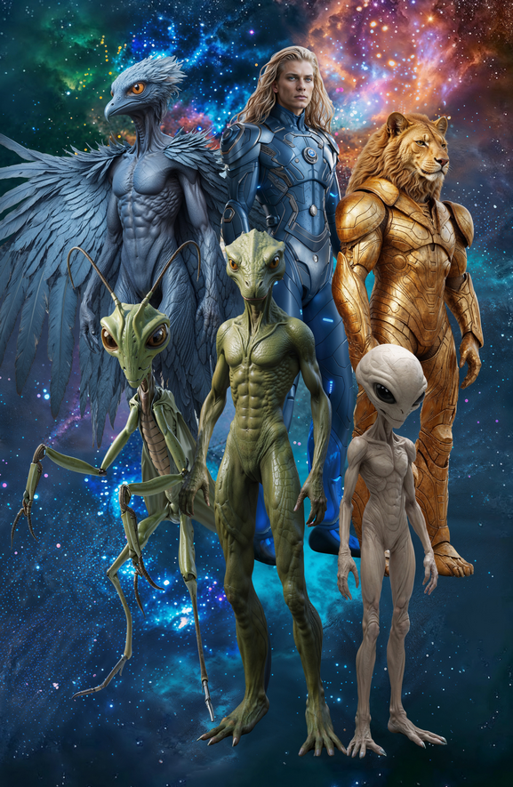 Conseil interstellaire ou fiction visionnaire ? Plusieurs races extraterrestres réunies, comme pour rappeler que l’univers est bien plus habité que nos certitudes. » copyright: François Iksmada