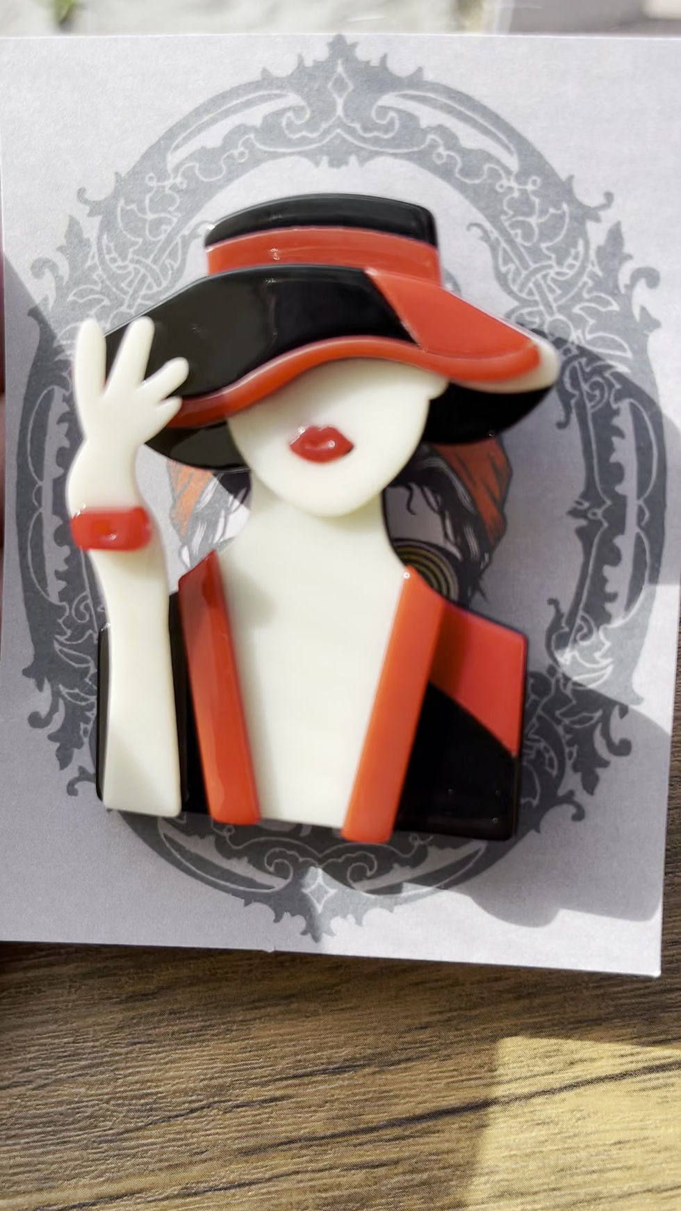 Thumbnail: Fun Quirky Large, Red and Black Coat 3D Brooch