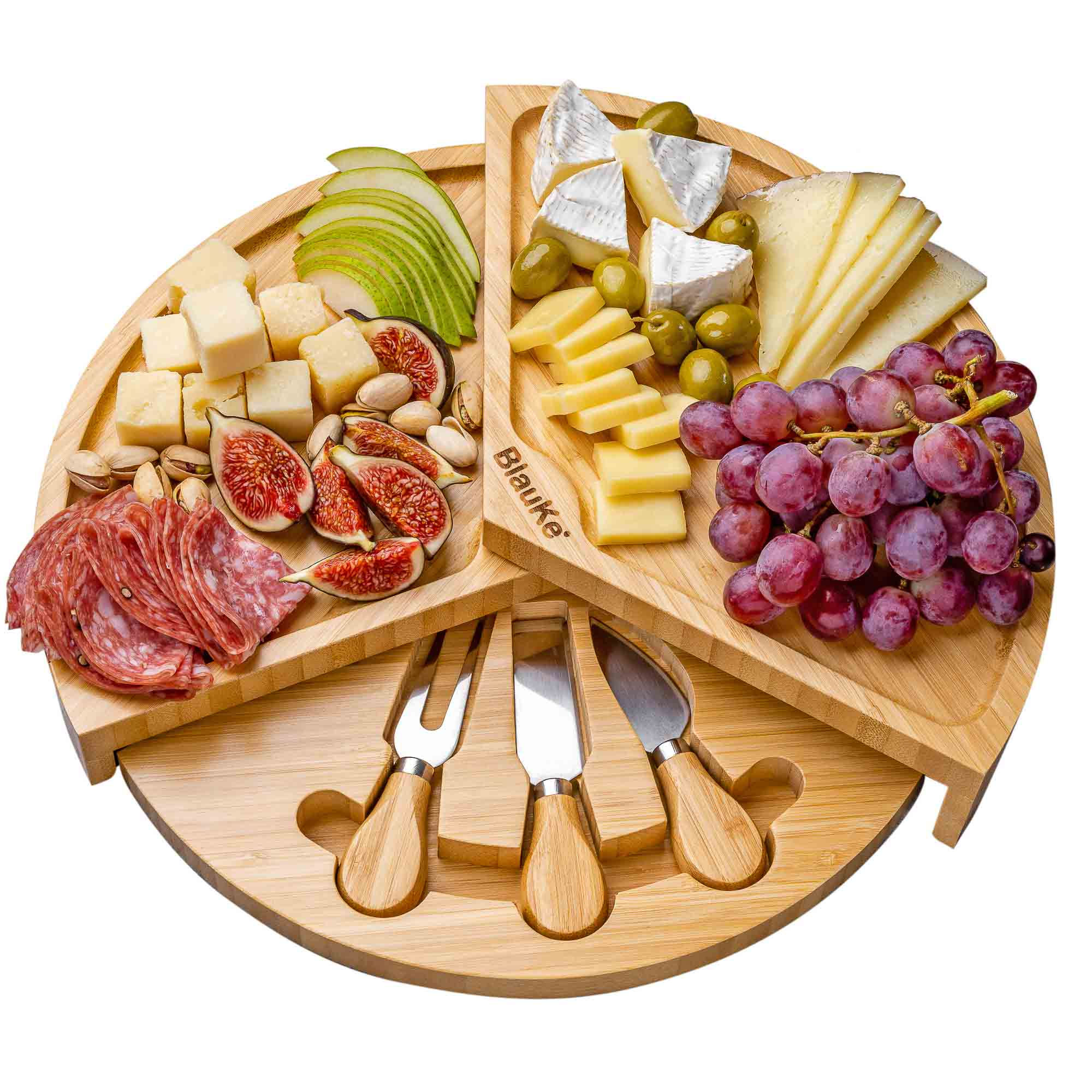 Bamboo Cheese Board and Knife Set - 14 Inch Swivel