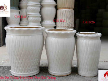 A white ceramic pot from Bat Trang for planting orchids.