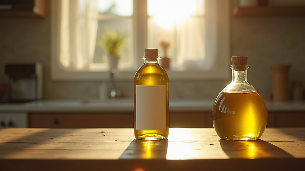Vue rapprochée d'une bouteille d'huile d'olive premium AOAO sur une table en bois