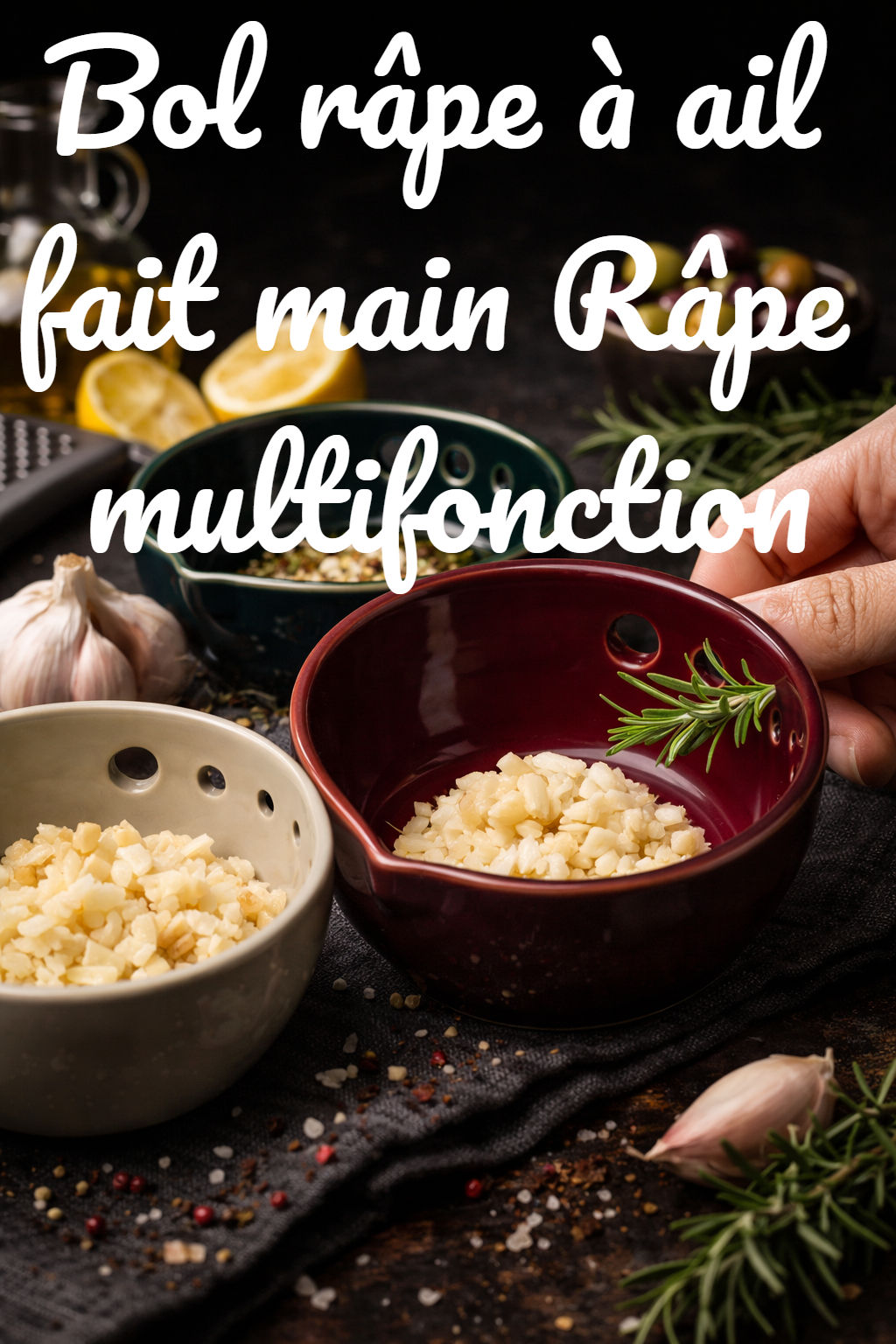 🟩 Bol râpe à ail fait main Râpe multifonction à 5 trous