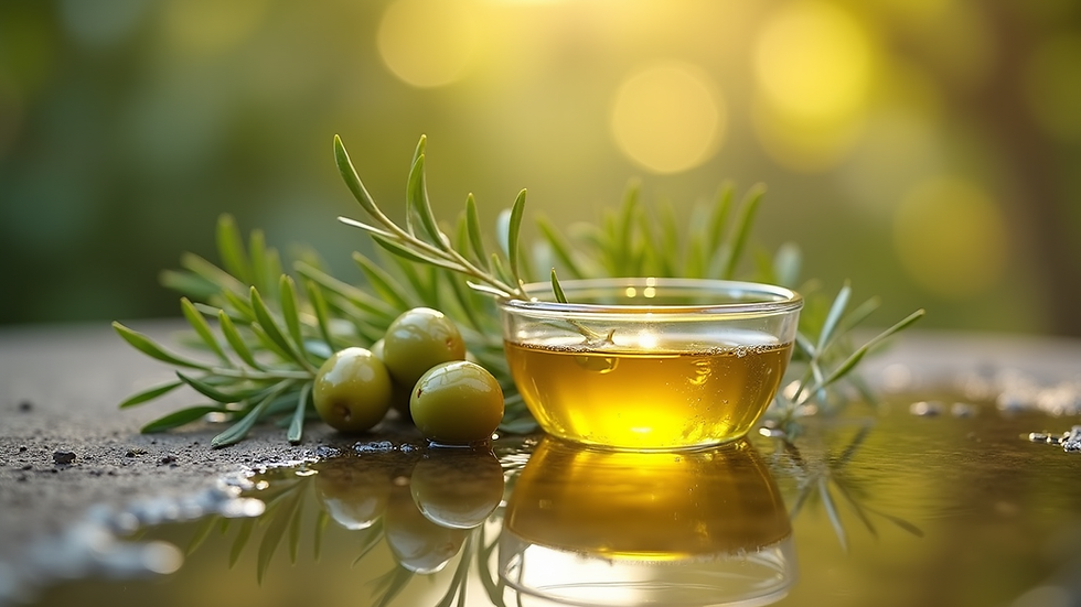 Vue en plongée d'un bol d'huile d'olive avec des herbes fraîches à côté