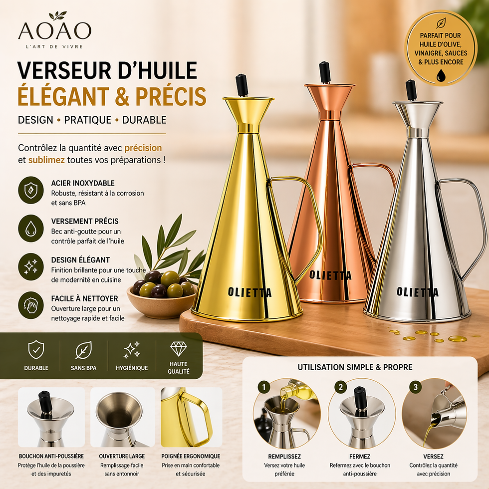 Bouteille à Huile d’Olive avec Bec Verseur Anti-Gouttes en Acier Inoxydable
