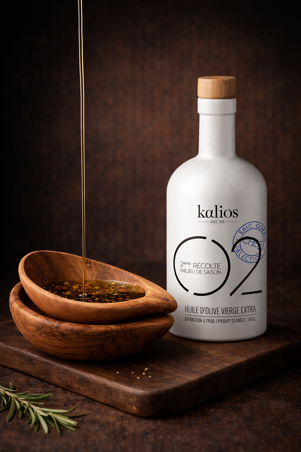 🟡Coffret Cadeau – Huile KALIOS 02 + 2 Coupelle en bois d'olivier