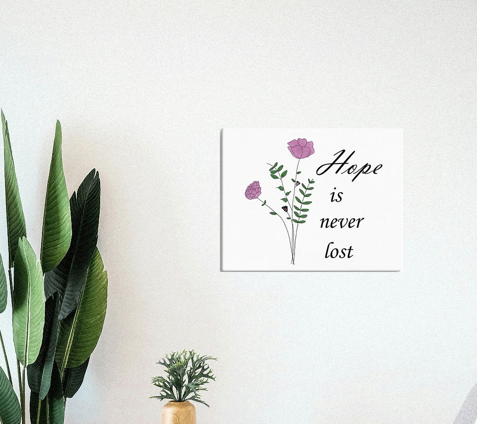 Peaceful Christian home decor with “Hope is never lost” wall art — a symbol of faith, healing, and hope after loss for widows.